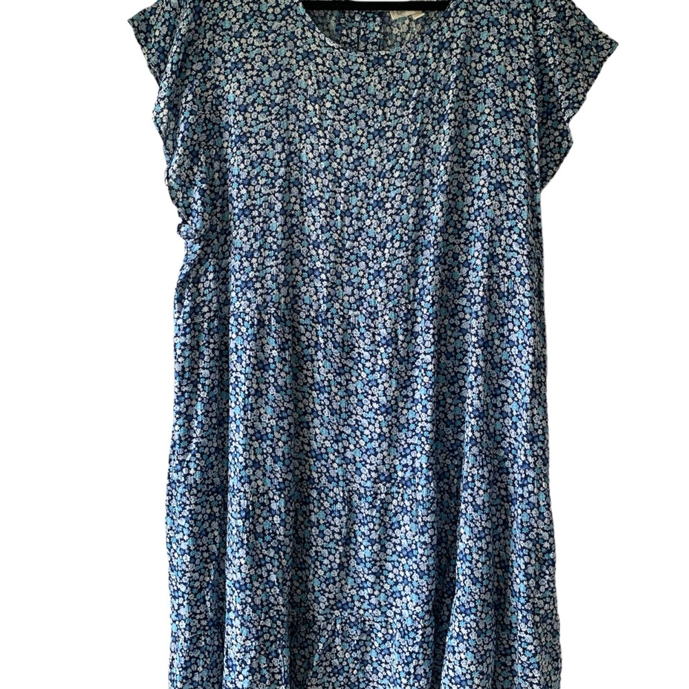 PLANET GOLD NWT! Women’s PLUS Babydoll Dress Blue/White Floral Tiered Flowy 3X